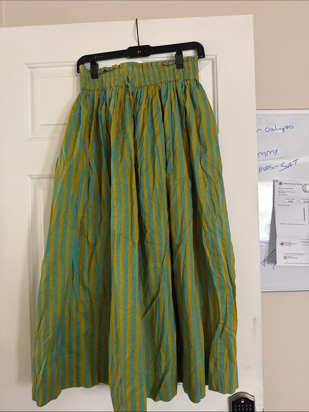 Striped Green and Yellow Maxi Skirt with Elastic Waist
